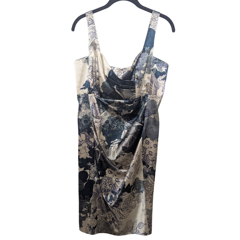 Donna‎ Morgan Maternity Dress Womens M Blue Floral Excellent Satin Cocktail